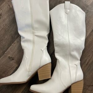 Knee High White Cowboy Boots